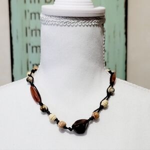 NEW Beaded Brown and Cream Statement Necklace